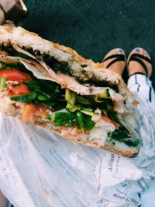 My five Euro sandwich- turkey, mozzarella, arugula, zucchini, tomatoes and truffle spread