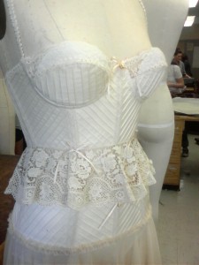 Bodice side view with antique lace