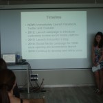 A student presentation about social media for Encuentro, a Spanish clothing company. "We came up with research specifically for Spanish women, their target customer," Morrongiello said. "They were very impressed."