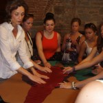 Touching a crocodile skin at an Italian leather school. "It was softer than I was expecting," Nicole Morrongiello '13 said.