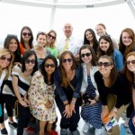 The gals riding the London Eye immediately after their flight landed.