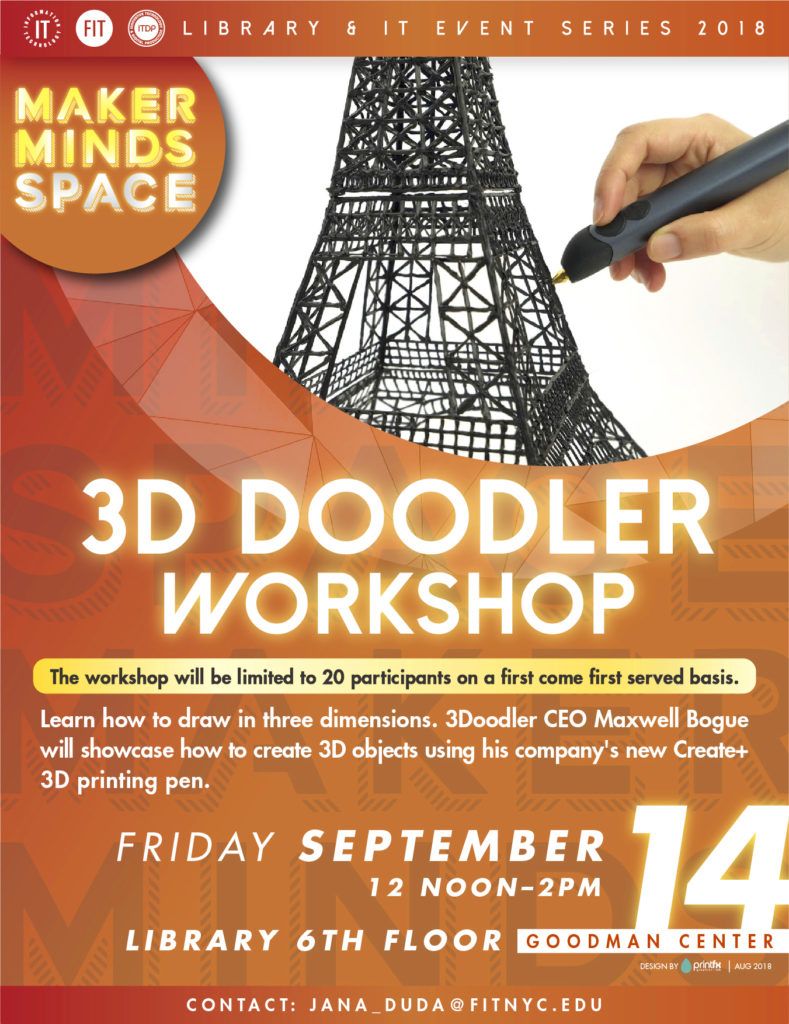 Flier for 3D Doodler workshop in the FIT Library