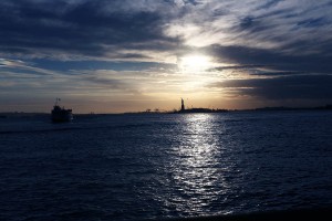 Statue of Liberty in the sunset. Taken from Battery Park