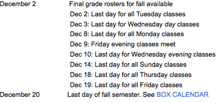 Semester Calendar fall 2014