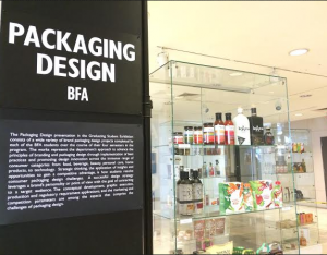 The Packaging Design Presentation in the lobby of the Goodman Center/Gladys Marcus Library