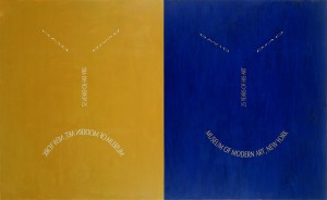 David Diao, Slanted MoMA, 1995, Vinyl and acrylic on canvas, 46 x 70 inhces.