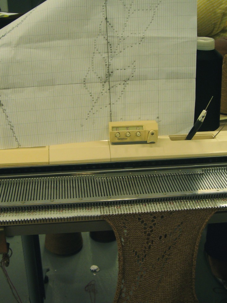 crazy pointelle graph - knitting a sample of it on the Brother machine.  every pointelle hole has been hand transferred!