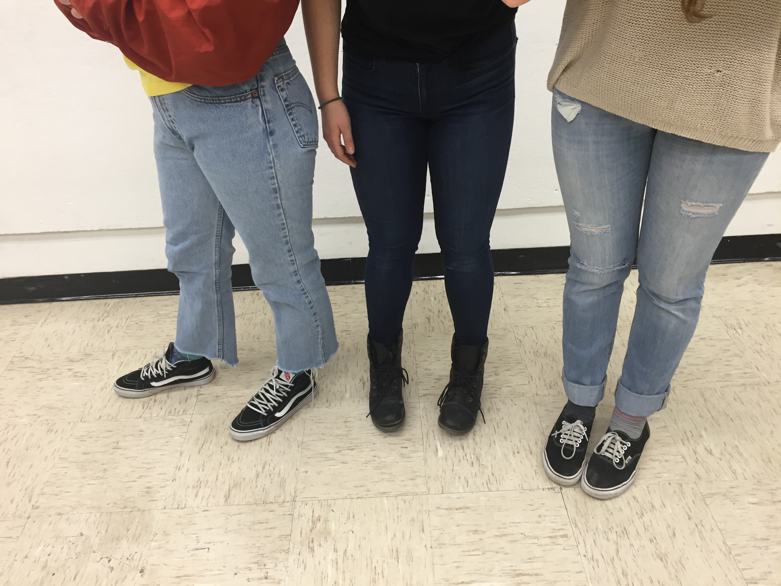 Thrifted mom jeans, various vans, and dark colors 