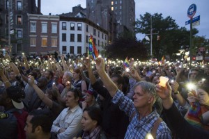 People gathered in NYC mourning victims of Pulse nightclub shooting, June 2016