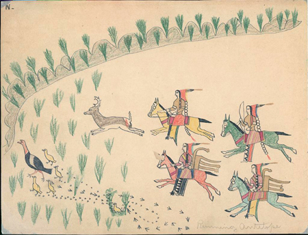 Mounted hunters flushing out turkey and chicks, c. 1875 Smithsonian National Anthropological Archives