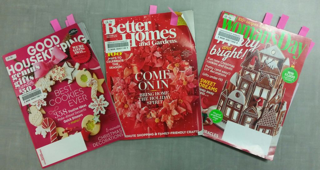 Red-themed holiday covers on American homemaking magazines, 2015