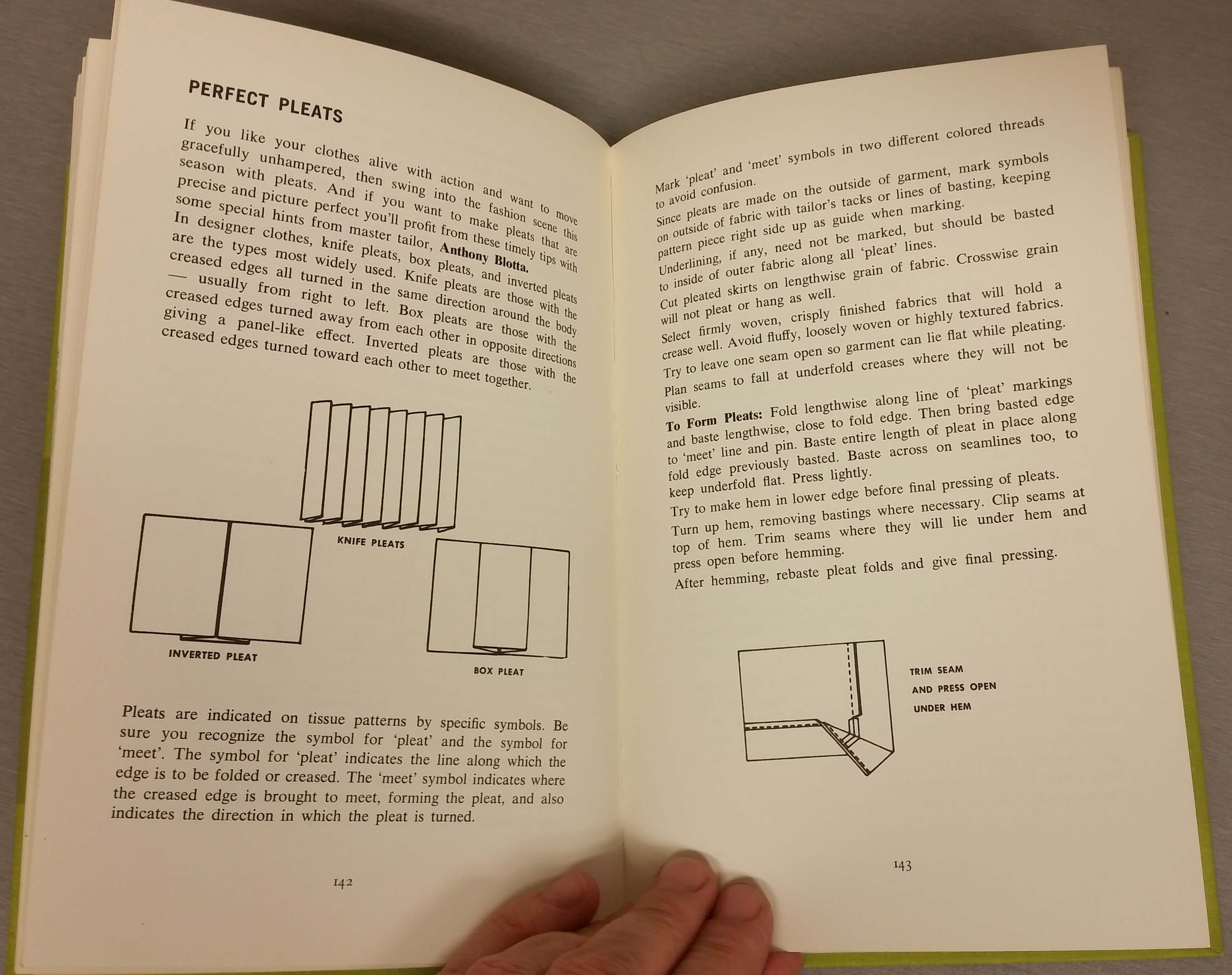 Sewing tips on pleats from Spadea book