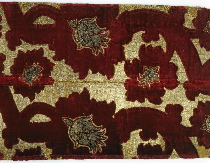 Early 15th century Italian voided velvet with brocaded metal thread ground and metal thread loops