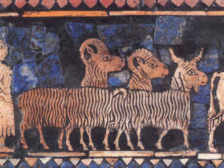 Sheep on a decoration from the royal tombs of Ur, present-day Iraq