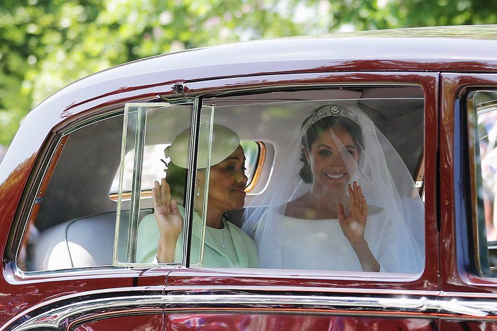 Daria and Meghan Markle arriving at the chapel for Meghan &amp; Harry's wedding. Photo by Getty Images.