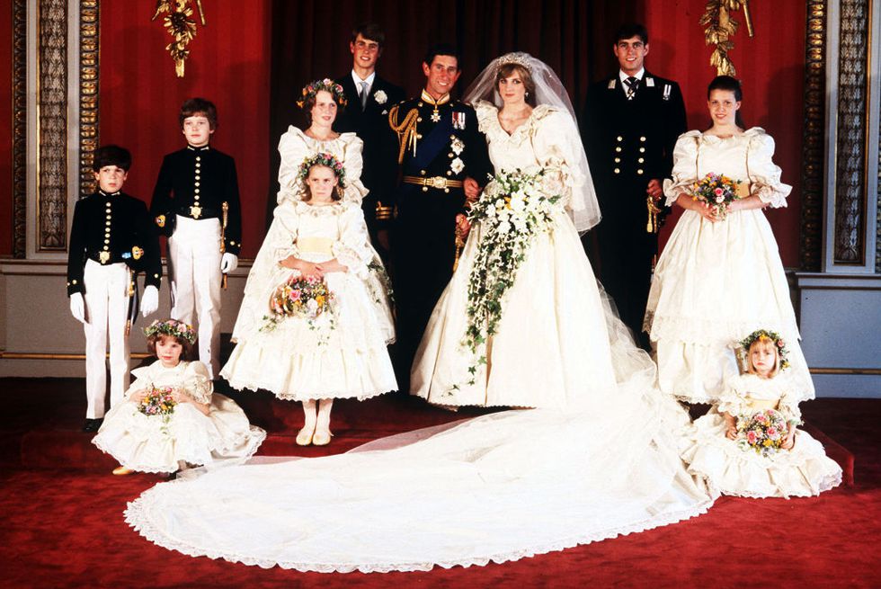 Wedding photo of Prince Charles of England, Princess Diana and their wedding party