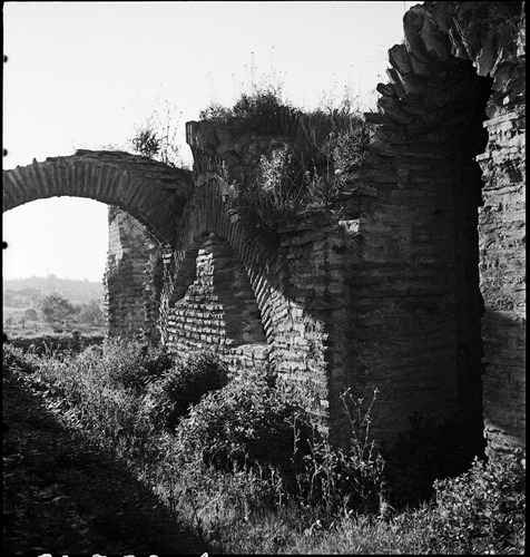 Black and white photograph of ruined Turkish monastery