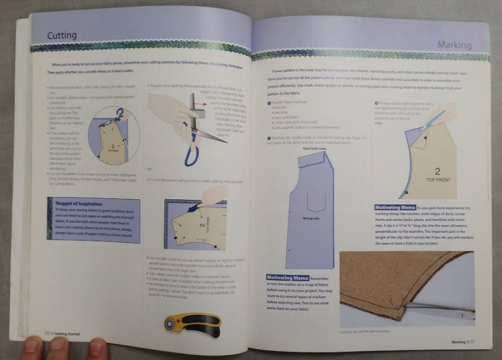 Directions for cutting and marking from Zieman's Sew with Confidence