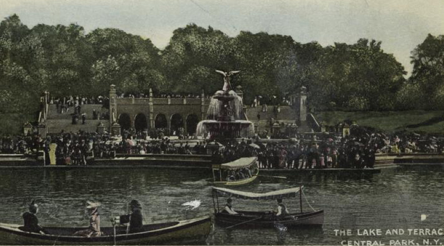 Postcard of Central Park fountain from the 1890s-1900s