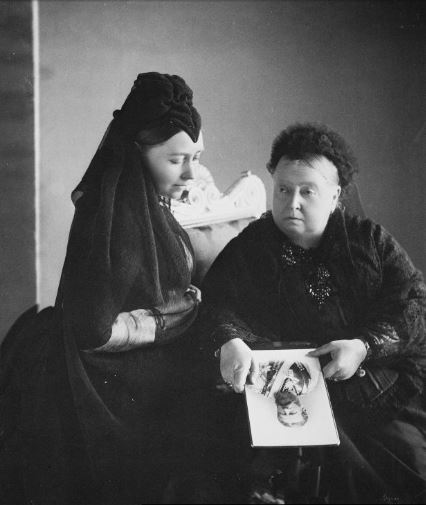 Queen Victoria and her daughter in mourning clothes