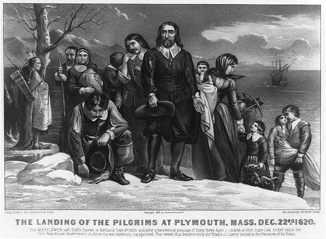 Currier & Ives (19th century) print of the pilgrims' landing