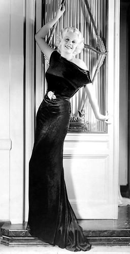 Jean Harlow in the early 1930s wearing a black gown