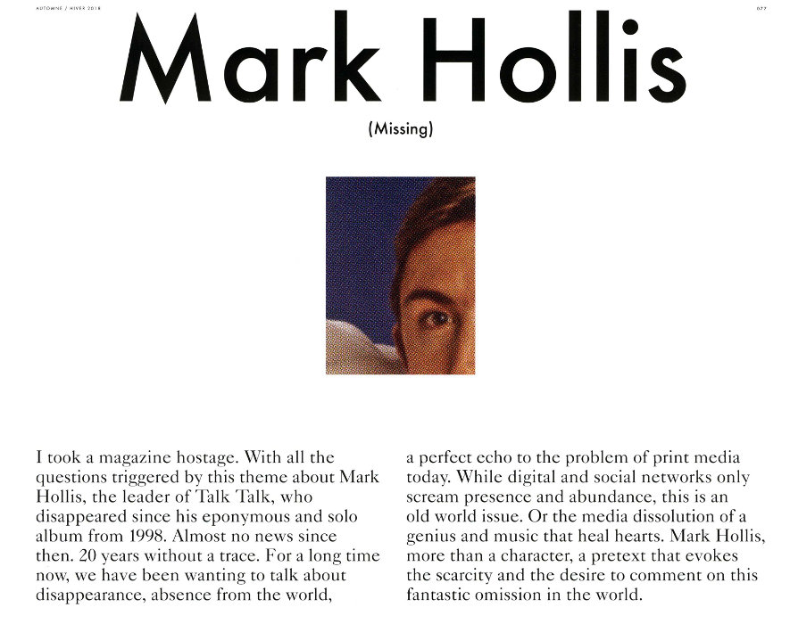 Article about Talk Talk band front man Mark Hollis