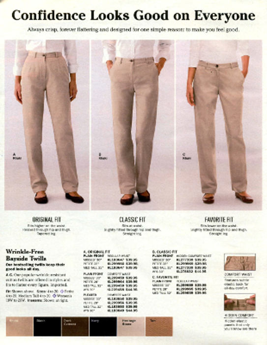 range of sizes for khaki pants