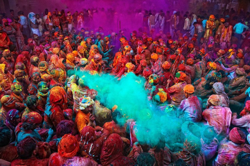 Holi festival people covered in pigment